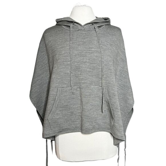 LULULEMON All in a Day Hooded Poncho Gray Merino Wool Cropped Tie Hem Sweater - Picture 1 of 6